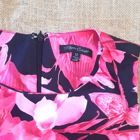 PAPER CLOSET Size 12 Pink Tropical Floral Dress - Picture 4 of 5
